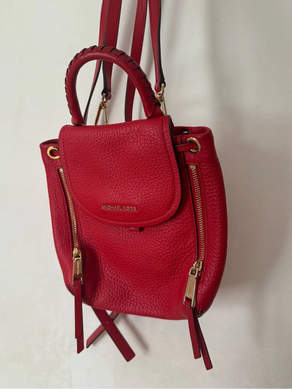 Michael Kors Red Pebbled Leather Mini Backpack with Gold Hardware